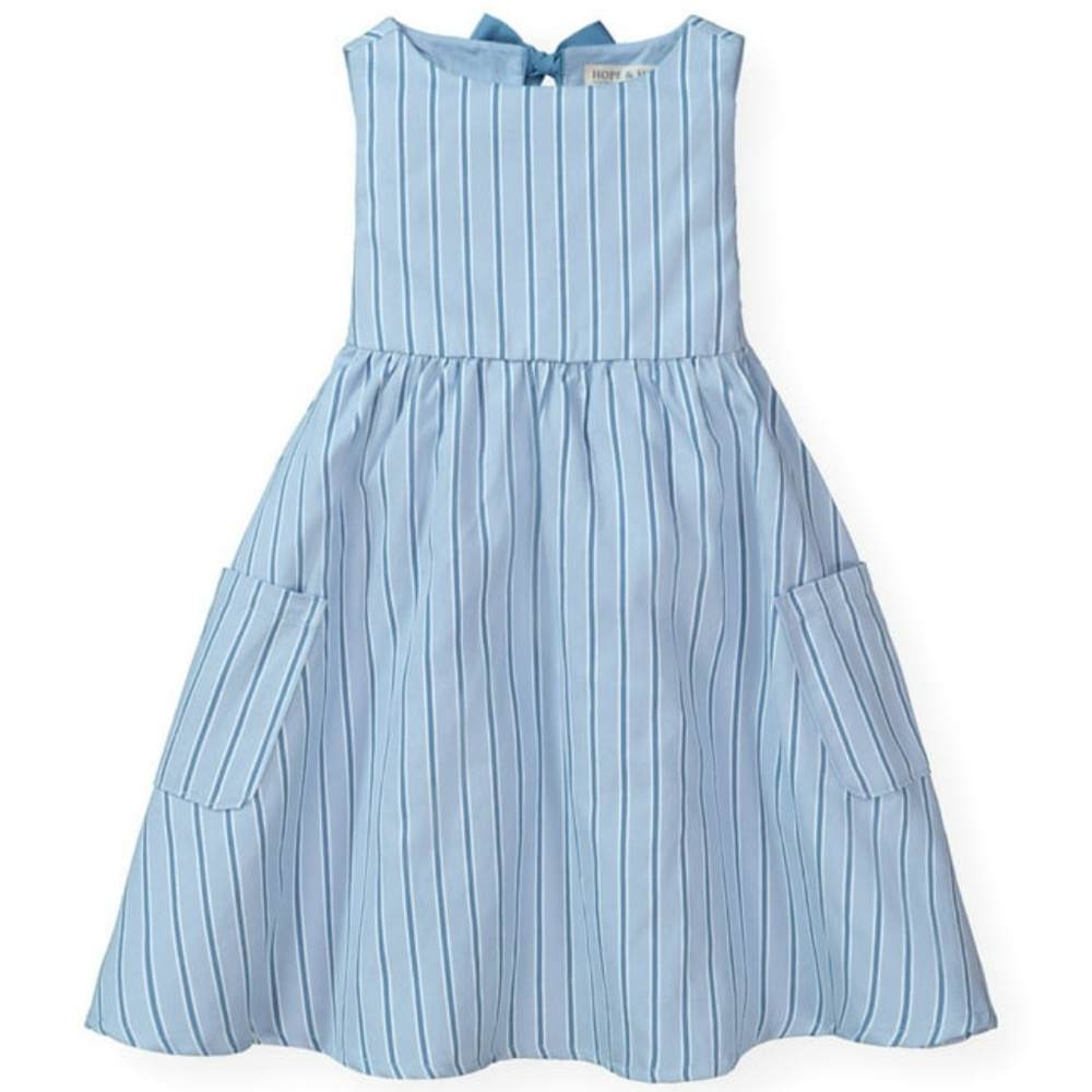 Hope and Henry blue striped cotton sleeveless dress with pockets, size 10
